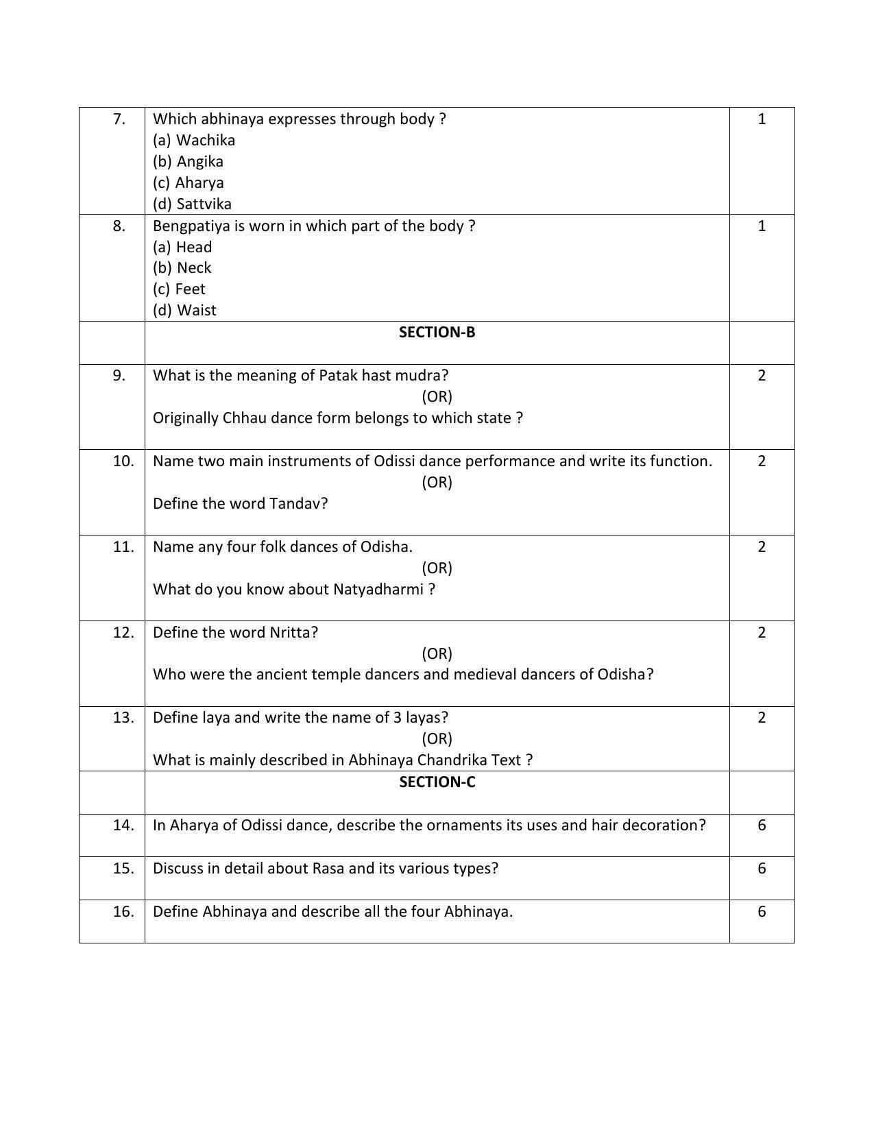 CBSE Class 12 Dance Odissi Sample Paper 2023 - Page 2