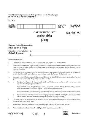 NIOS April 2022 Class 10 Carnatic Music Question Paper
