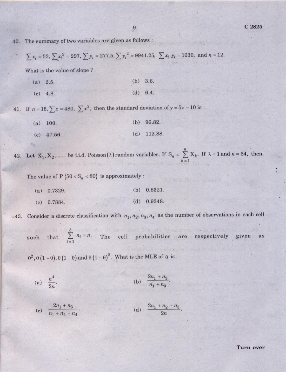 CUCAT 2022 Statistics Question Paper - Page 9