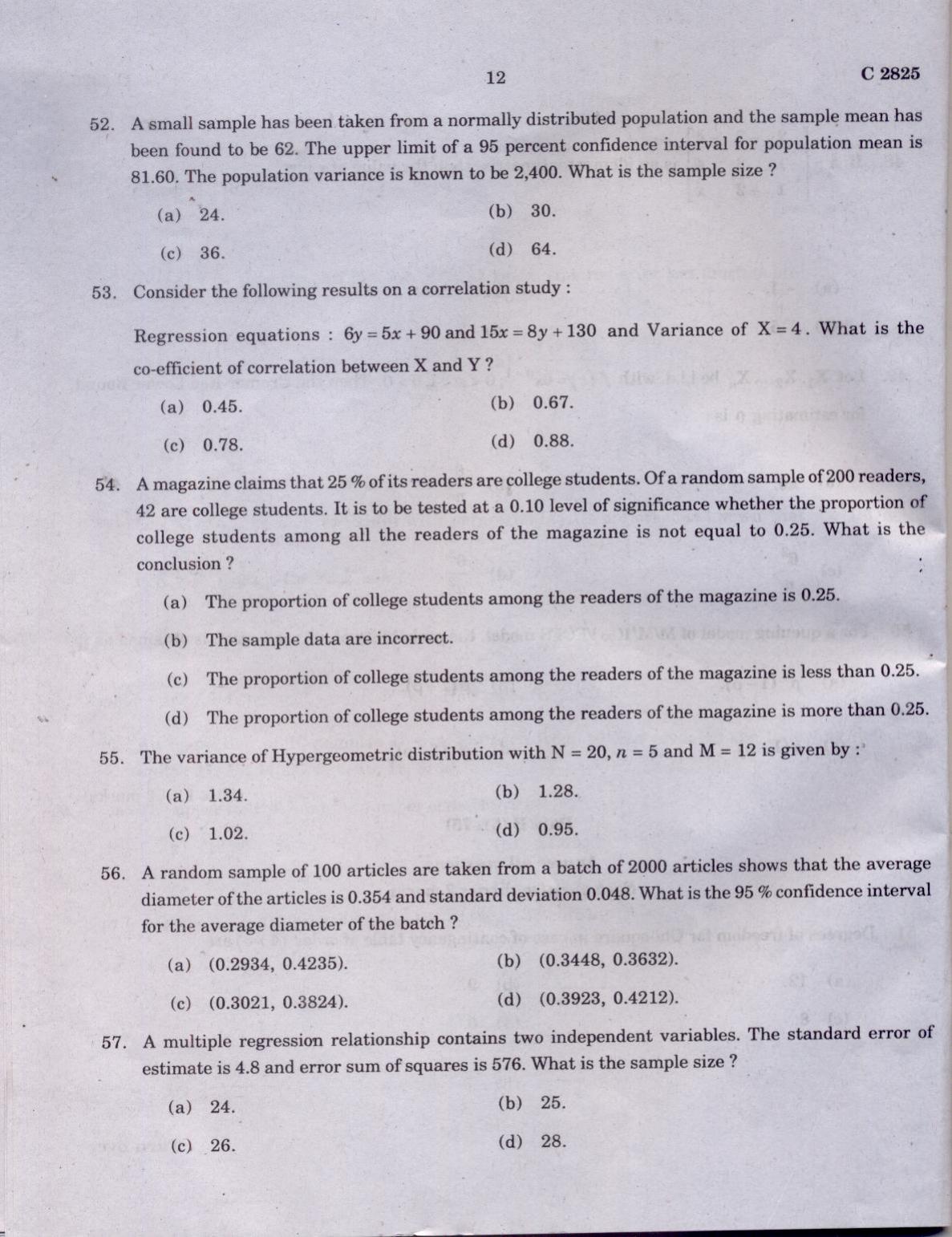 CUCAT 2022 Statistics Question Paper - Page 12