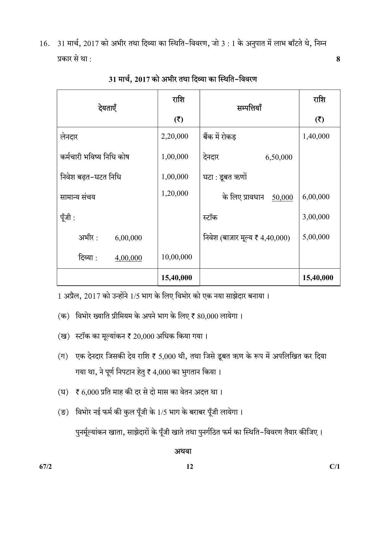 CBSE Class 12 67-2  (Accountancy) 2018 Compartment Question Paper - Page 12