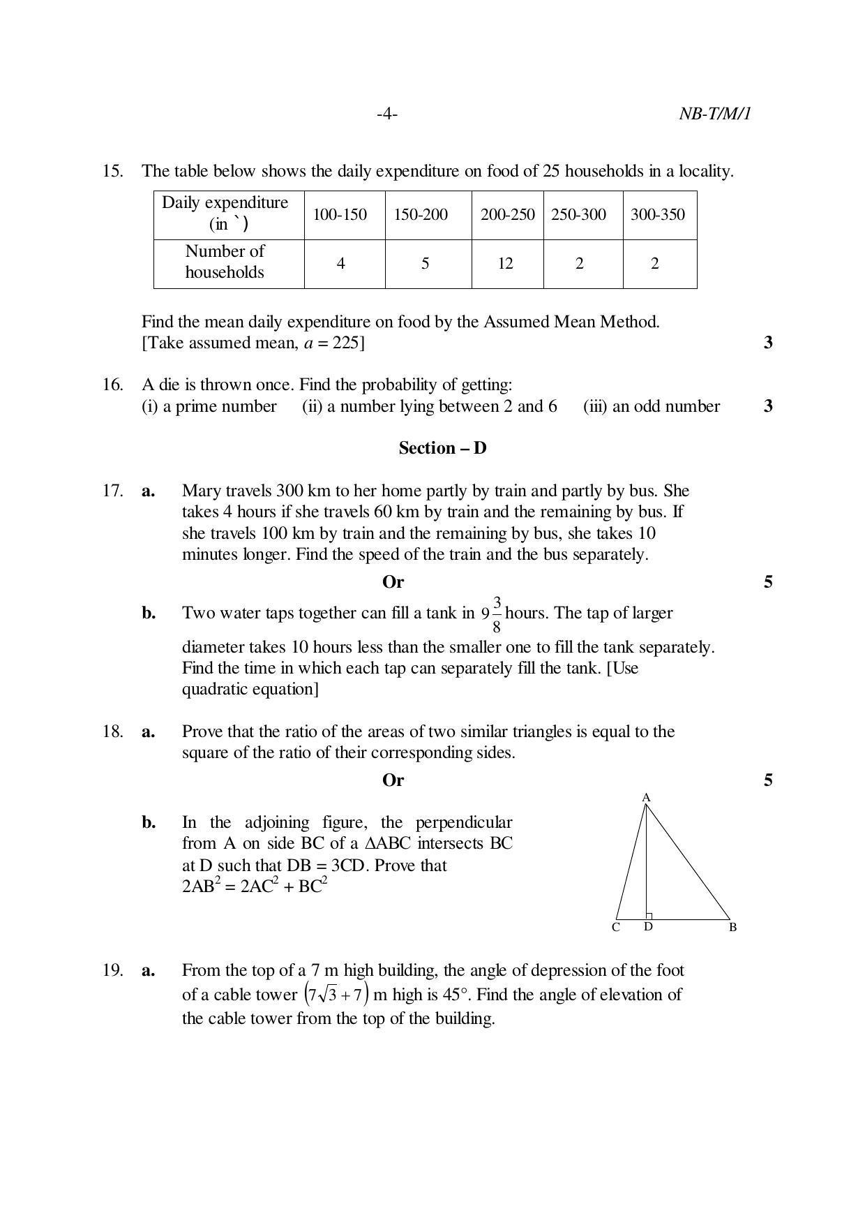 Nagaland Board Class 10 MATHEMATICS 2020 Question Paper - Page 4