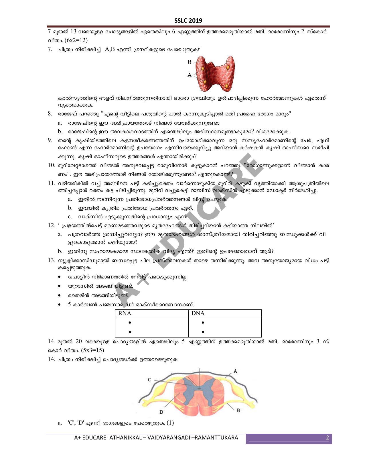 Kerala SSLC 2019 Biology Question Papers (MM) - Page 2