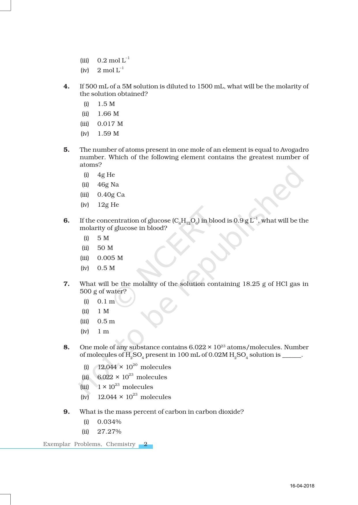 NCERT Exemplar Book for Class 11 Chemistry: Chapter 1 Some Basic Concepts of Chemistry - Page 2