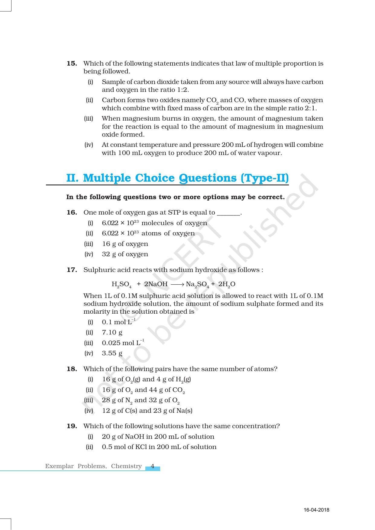 Ncert Exemplar Book For Class 11 Chemistry Chapter 1 Some Basic Ncert Exemplar Book For Class 11 Chemistry Chapter 1 Some Basic
