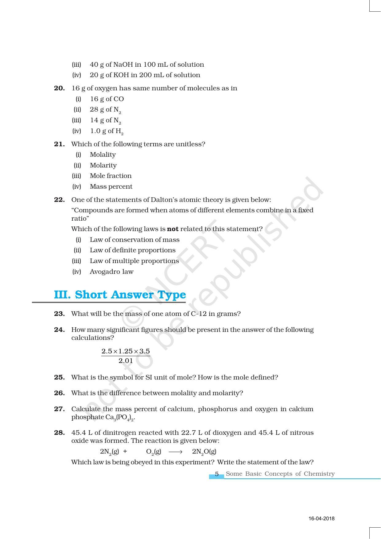 NCERT Exemplar Book for Class 11 Chemistry: Chapter 1 Some Basic Concepts of Chemistry - Page 5