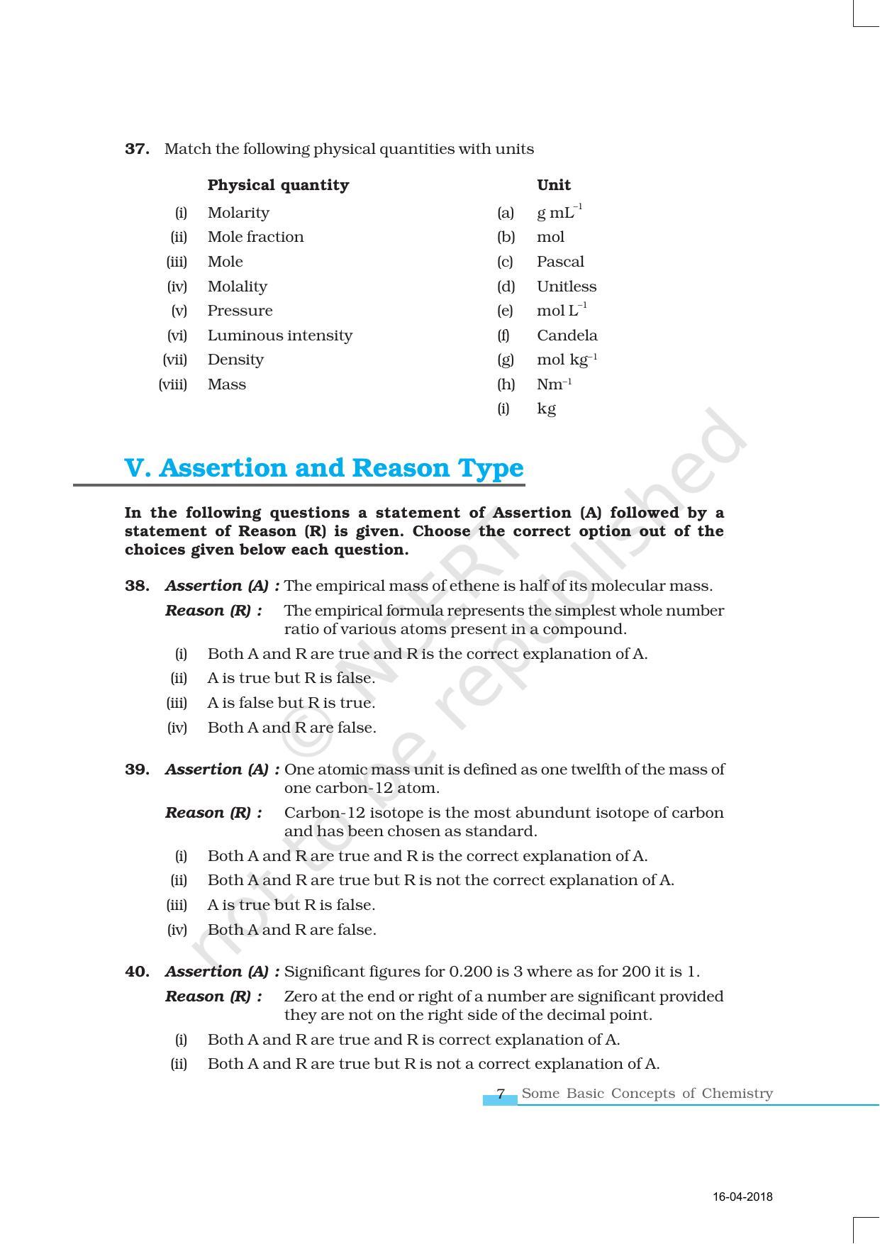 NCERT Exemplar Book for Class 11 Chemistry: Chapter 1 Some Basic Concepts of Chemistry - Page 7