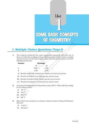 NCERT Exemplar Book for Class 11 Chemistry: Chapter 1 Some Basic Concepts of Chemistry
