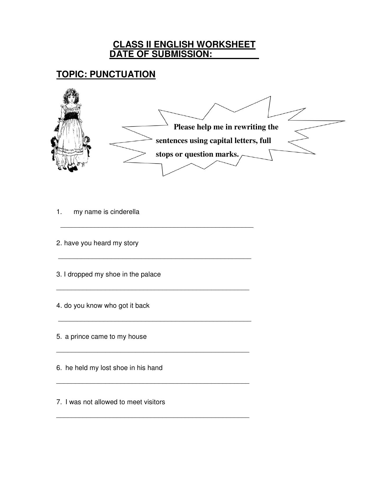 Worksheet for Class 2 English Assignment 56 Punctuation - Page 1