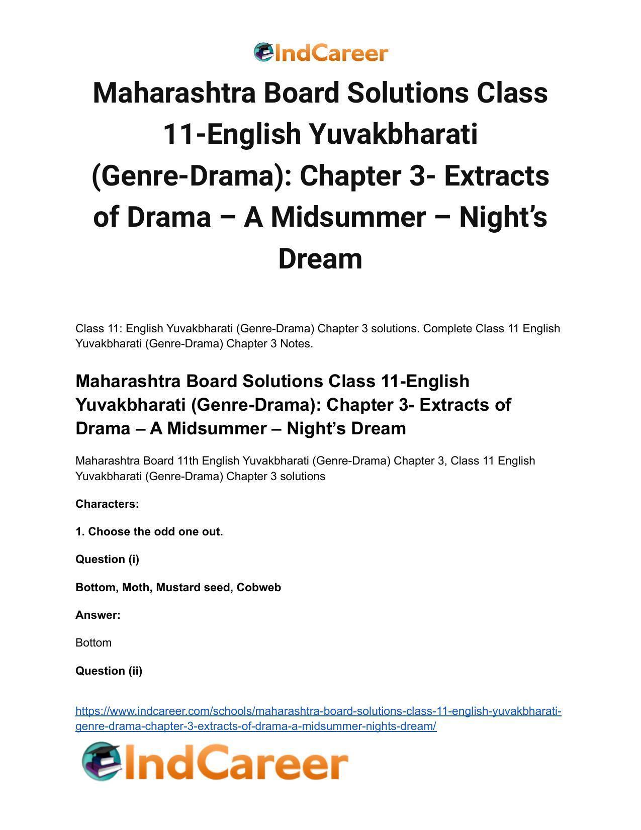 Maharashtra Board Solutions Class 11-English Yuvakbharati (Genre-Drama): Chapter 3- Extracts of Drama – A Midsummer – Night’s Dream - Page 2
