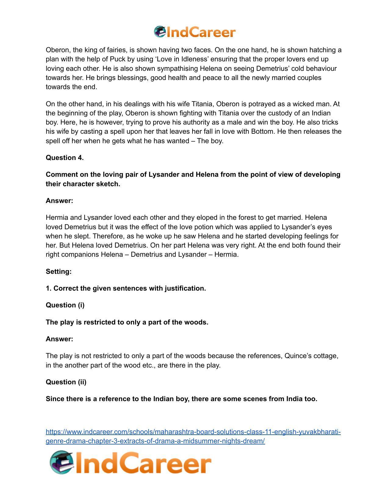 Maharashtra Board Solutions Class 11-English Yuvakbharati (Genre-Drama): Chapter 3- Extracts of Drama – A Midsummer – Night’s Dream - Page 4