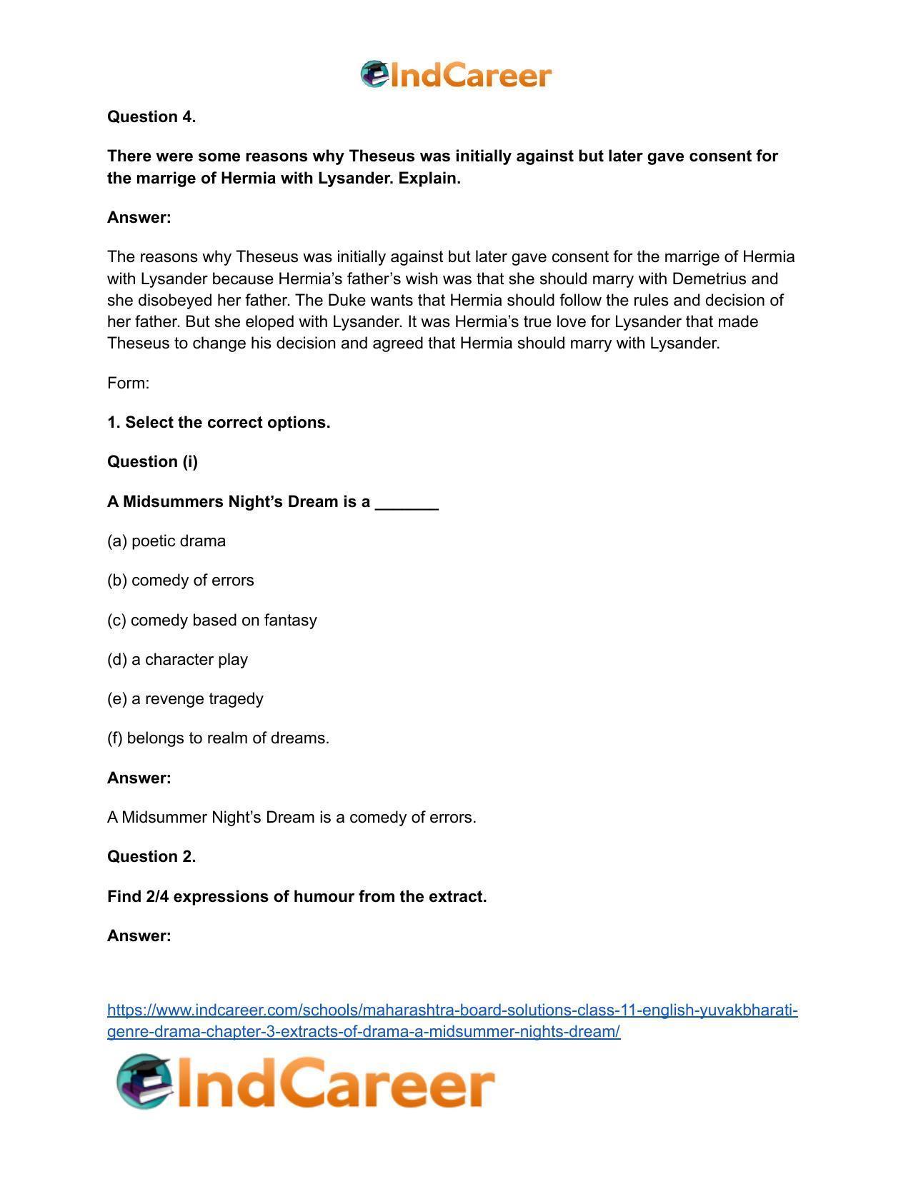 Maharashtra Board Solutions Class 11-English Yuvakbharati (Genre-Drama): Chapter 3- Extracts of Drama – A Midsummer – Night’s Dream - Page 7