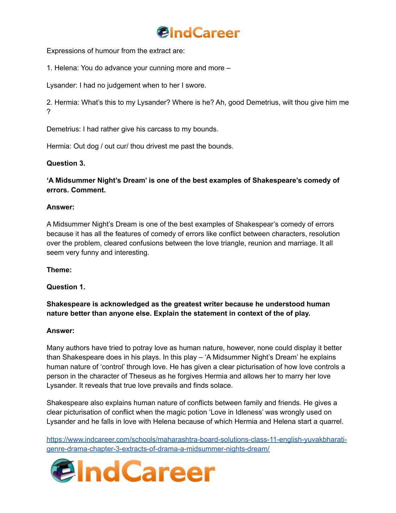 Maharashtra Board Solutions Class 11-English Yuvakbharati (Genre-Drama): Chapter 3- Extracts of Drama – A Midsummer – Night’s Dream - Page 8