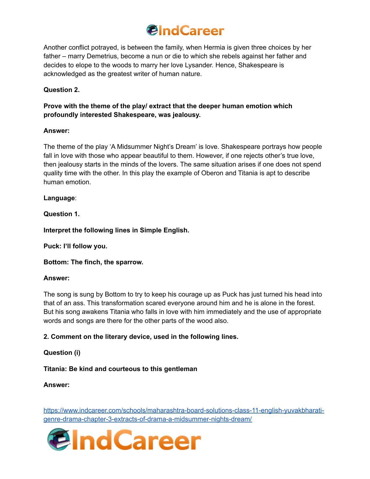 Maharashtra Board Solutions Class 11-English Yuvakbharati (Genre-Drama): Chapter 3- Extracts of Drama – A Midsummer – Night’s Dream - Page 9