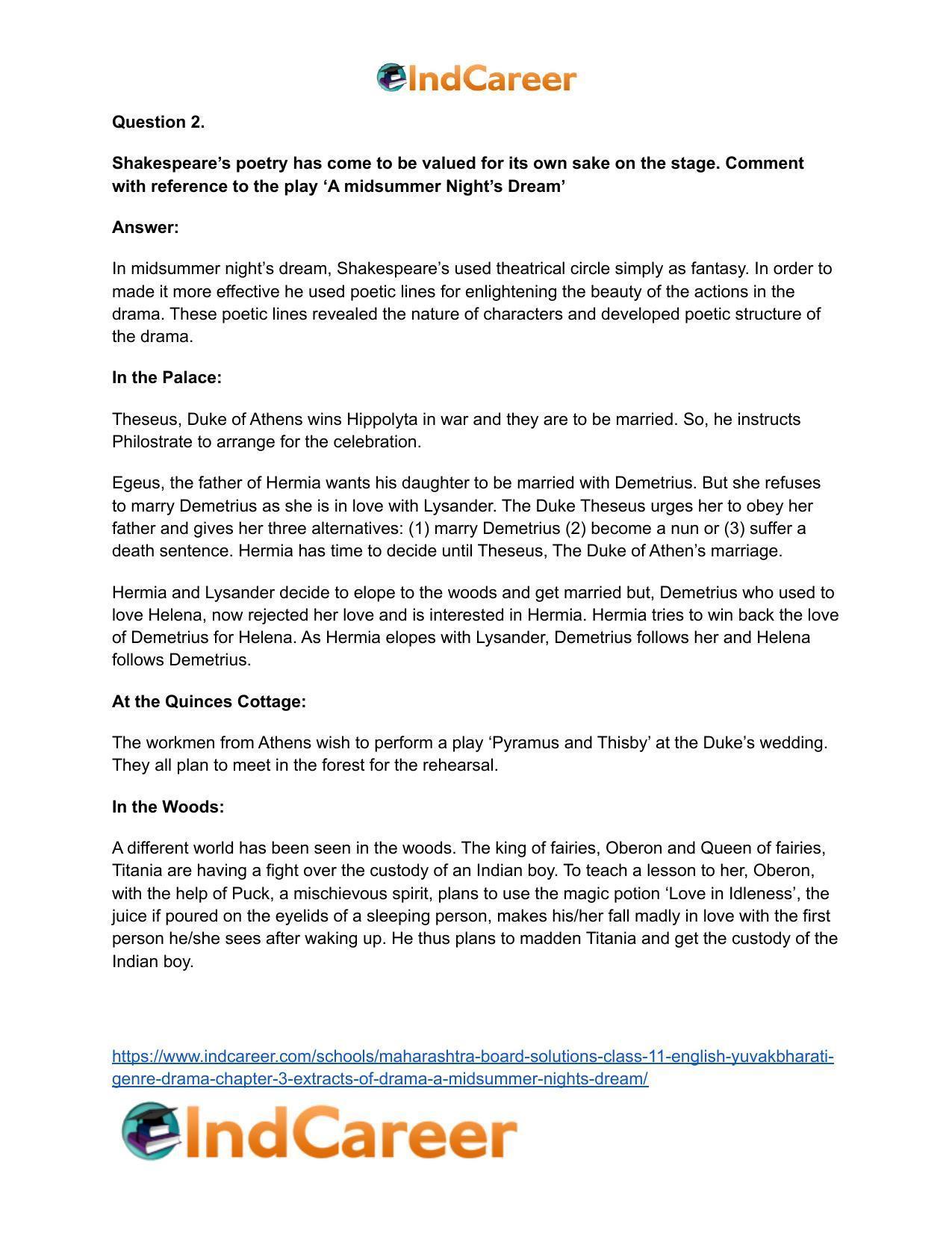 Maharashtra Board Solutions Class 11-English Yuvakbharati (Genre-Drama): Chapter 3- Extracts of Drama – A Midsummer – Night’s Dream - Page 11