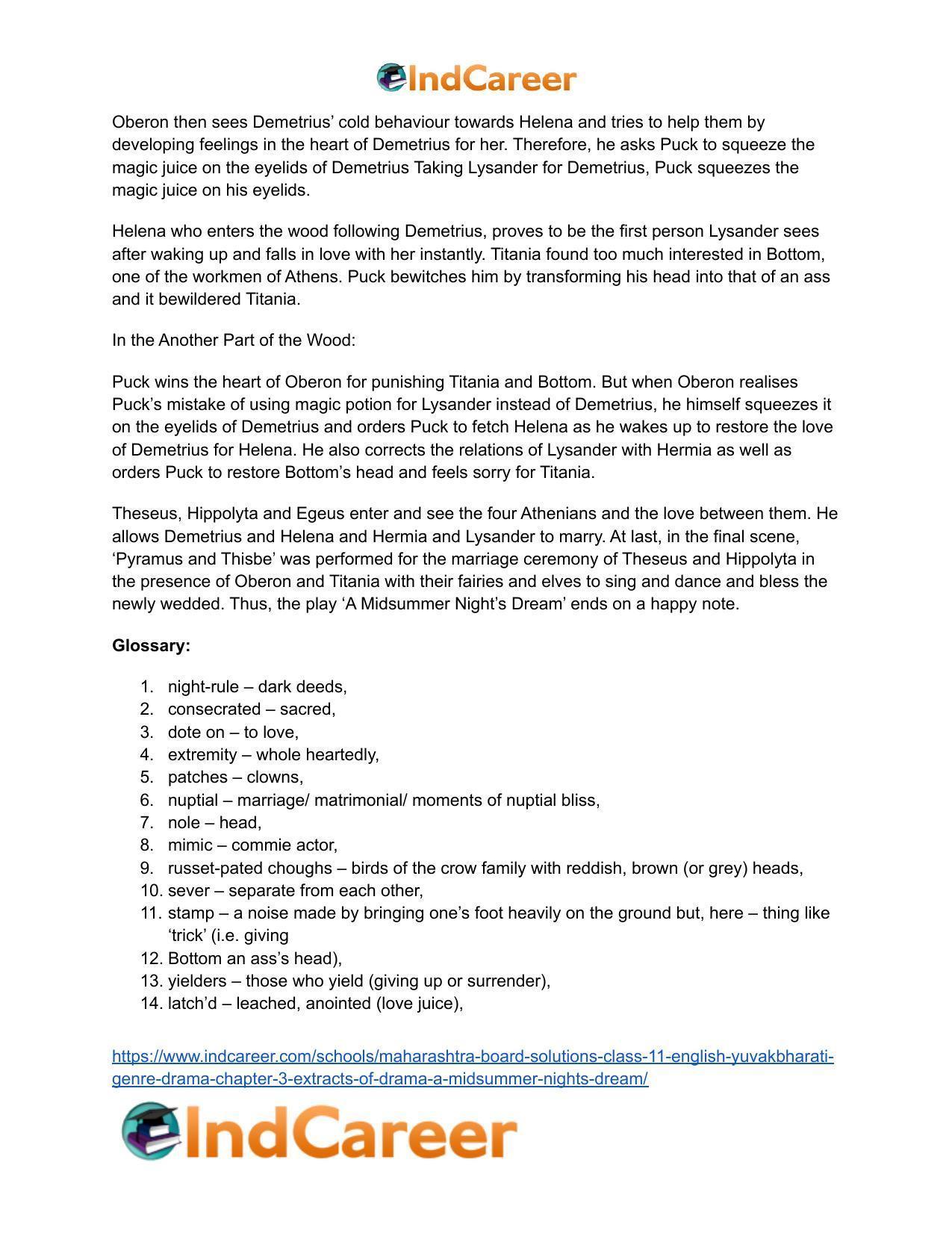 Maharashtra Board Solutions Class 11-English Yuvakbharati (Genre-Drama): Chapter 3- Extracts of Drama – A Midsummer – Night’s Dream - Page 12