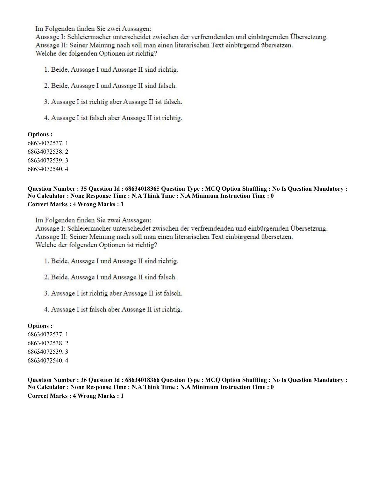 CUET PG 2023: LAQP12 – German(ENG) - Shift 3 (13-06-2023) Question Paper - Page 54