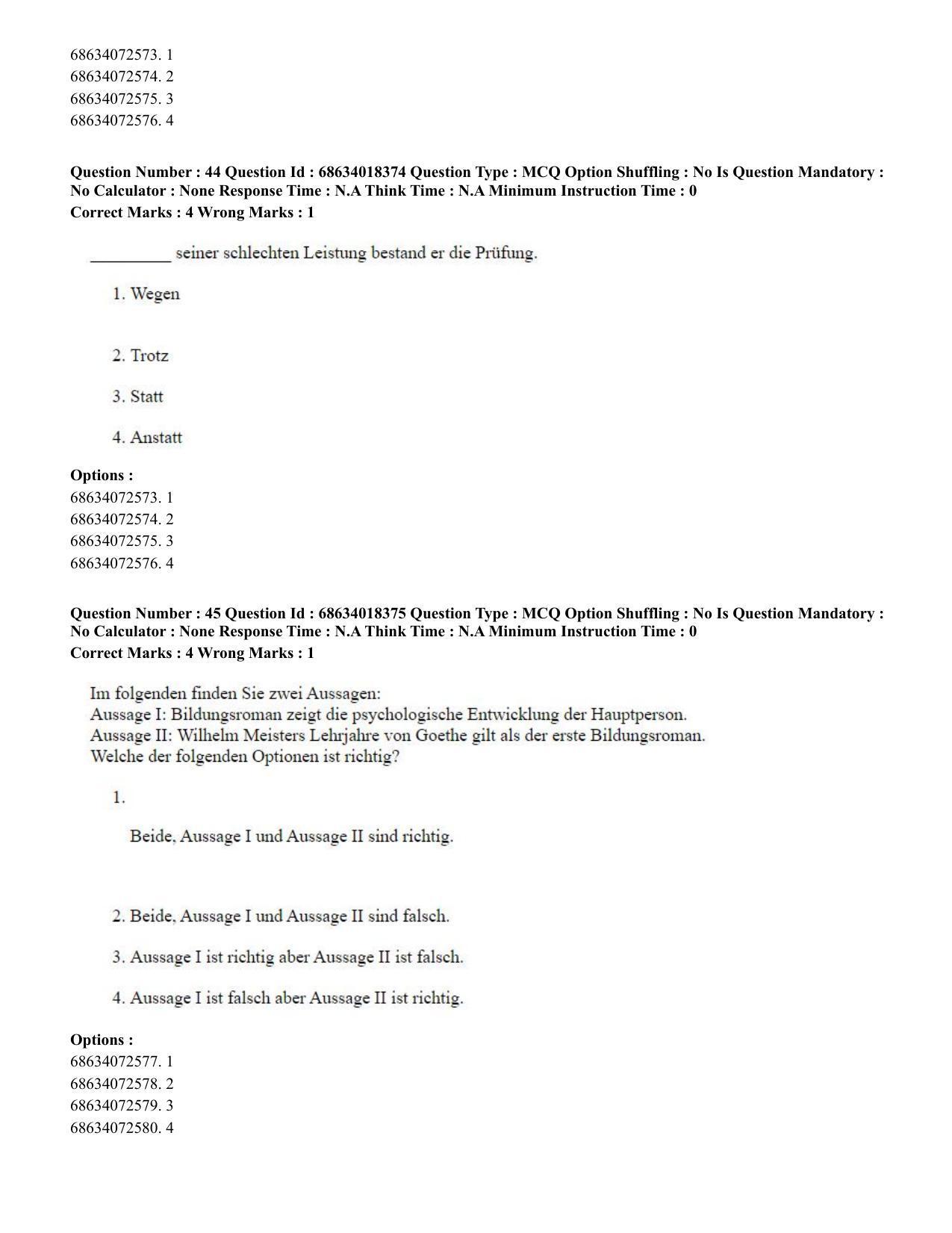 CUET PG 2023: LAQP12 – German(ENG) - Shift 3 (13-06-2023) Question Paper - Page 66