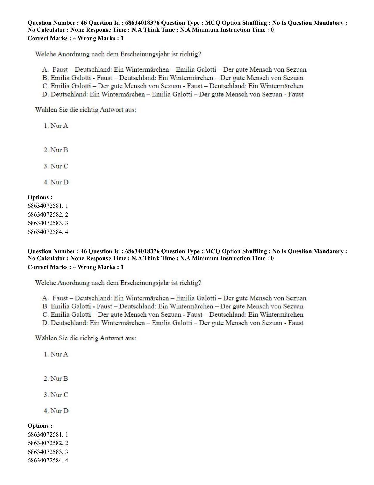 CUET PG 2023: LAQP12 – German(ENG) - Shift 3 (13-06-2023) Question Paper - Page 68