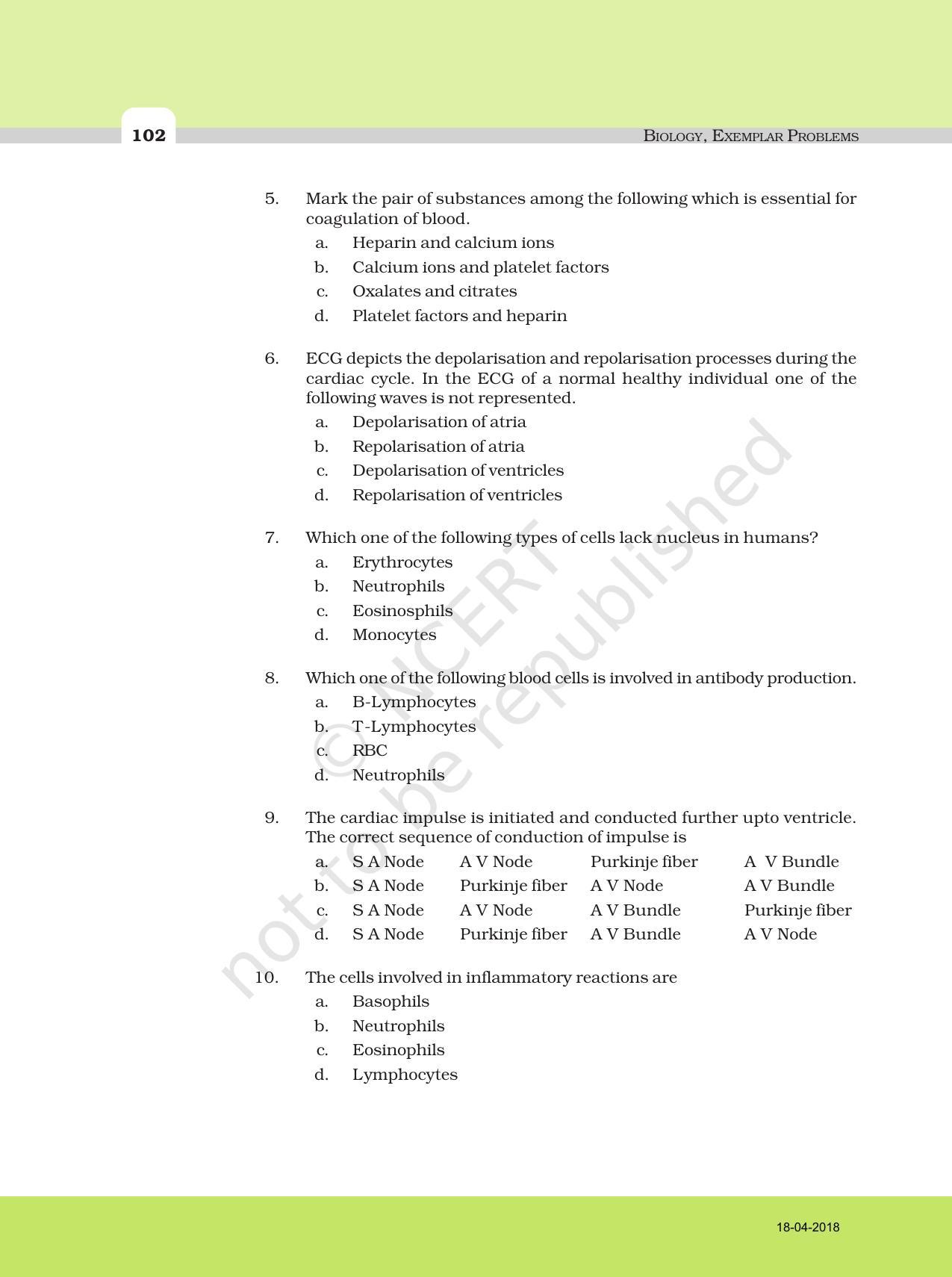 NCERT Exemplar Book for Class 11 Biology: Chapter 18 Body Fluids and Circulation - Page 2