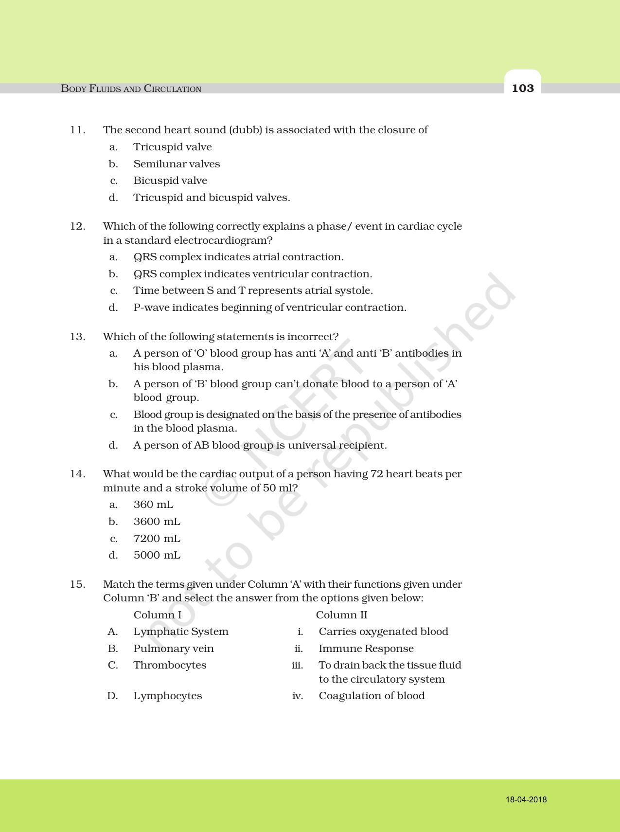 NCERT Exemplar Book for Class 11 Biology: Chapter 18 Body Fluids and Circulation - Page 3