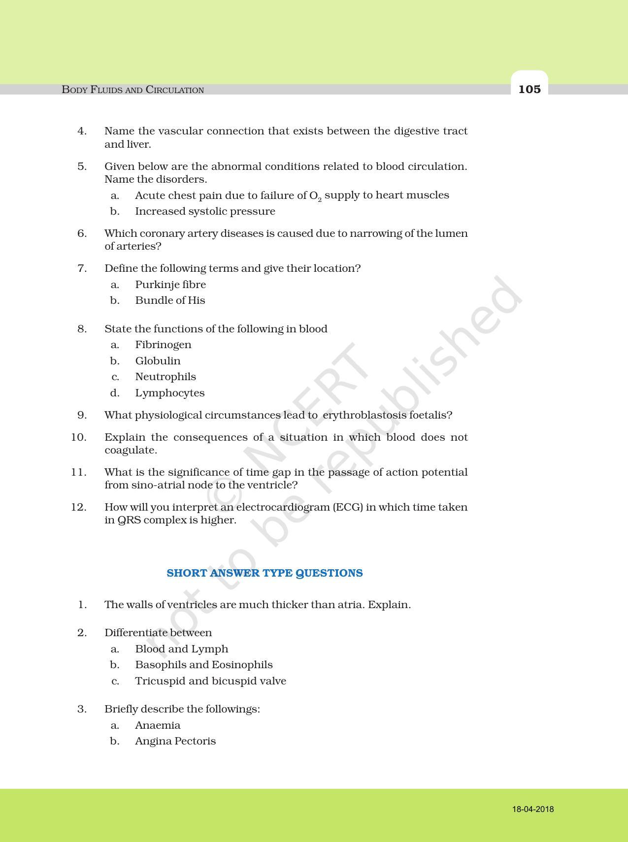 NCERT Exemplar Book for Class 11 Biology: Chapter 18 Body Fluids and Circulation - Page 5