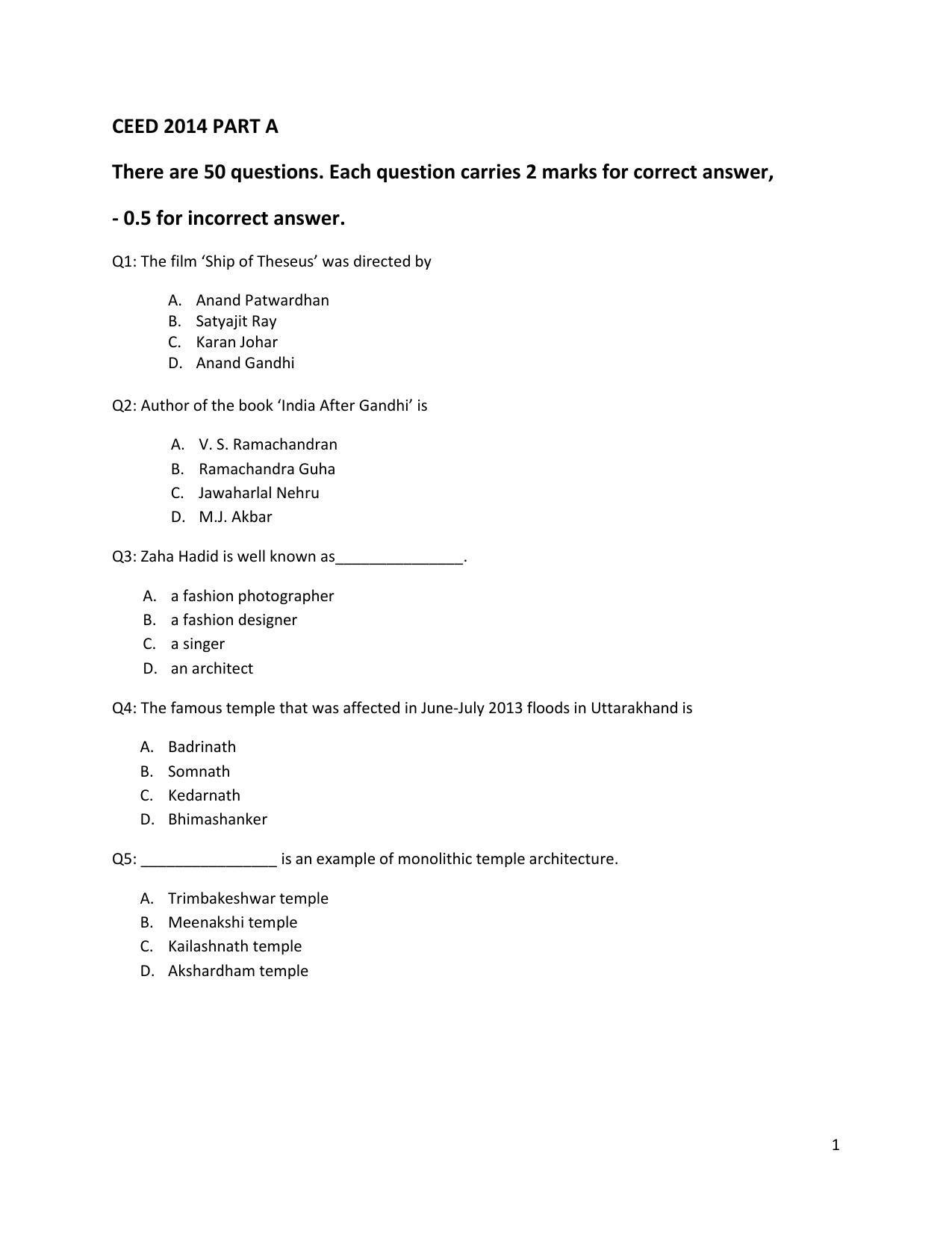 CEED 2014 Question Paper - Page 2
