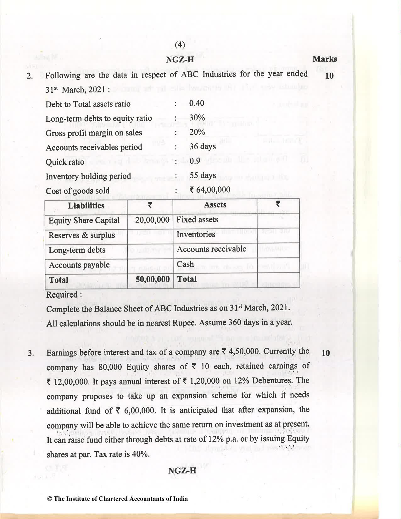 CA Inter Dec 2021 Question Paper - Paper 8 – Financial Management & Economics for Finance - Page 4