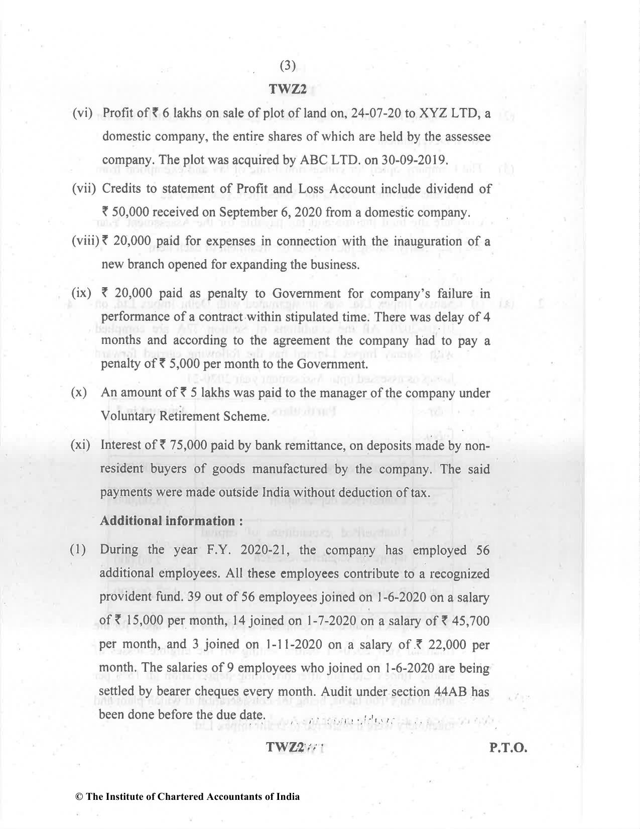 CA Final Dec 2021 Question Paper - Paper 7 – Direct Tax Laws and International Taxation - Page 3