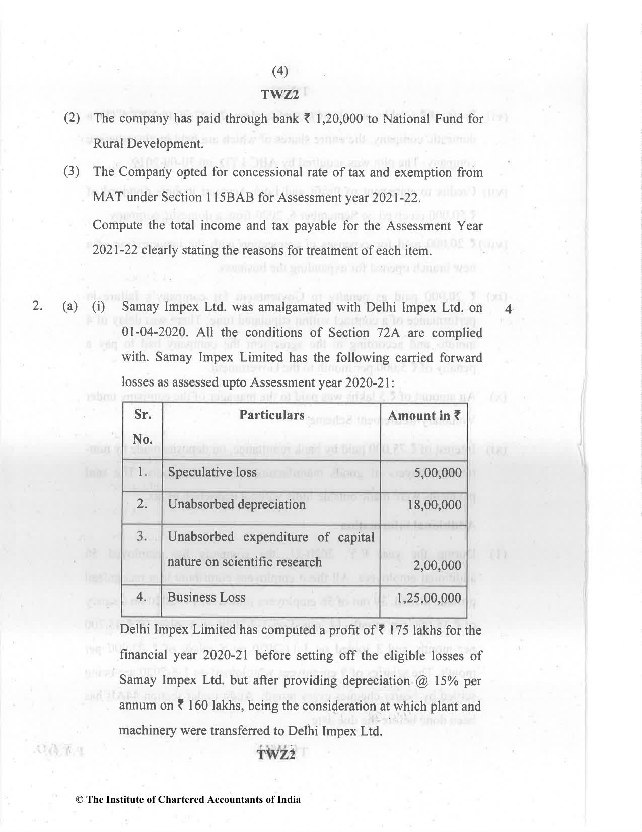 CA Final Dec 2021 Question Paper - Paper 7 – Direct Tax Laws and International Taxation - Page 4