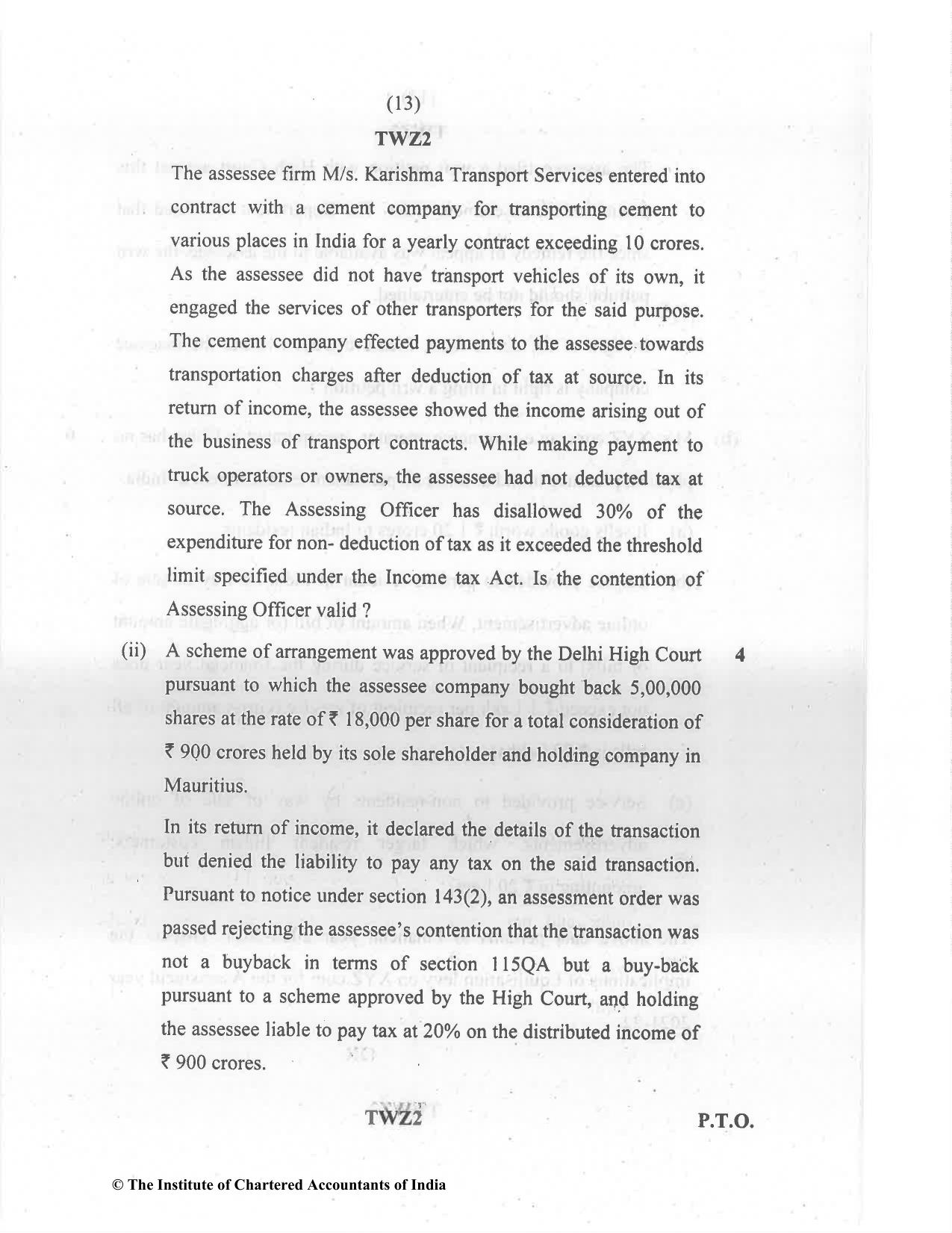 CA Final Dec 2021 Question Paper - Paper 7 – Direct Tax Laws and International Taxation - Page 13