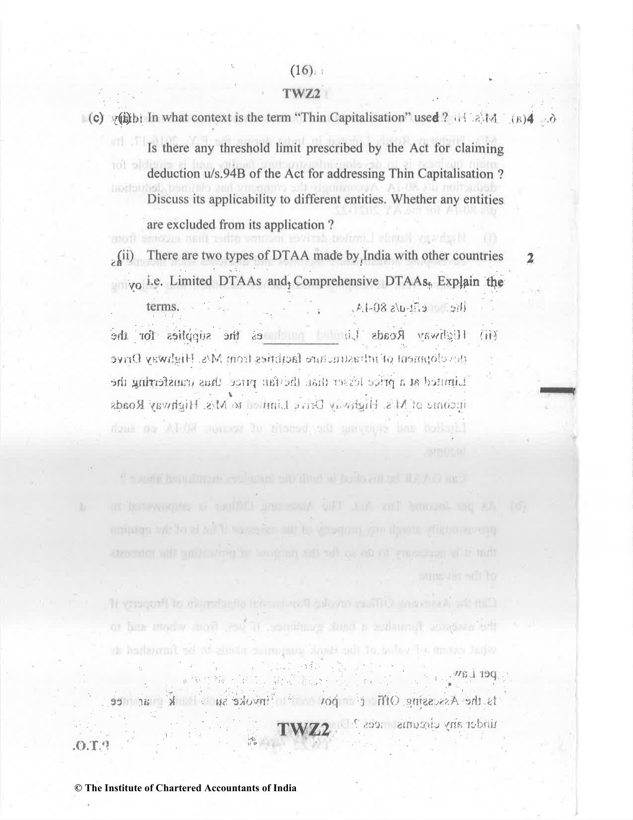 CA Final Dec 2021 Question Paper - Paper 7 – Direct Tax Laws and International Taxation - Page 16
