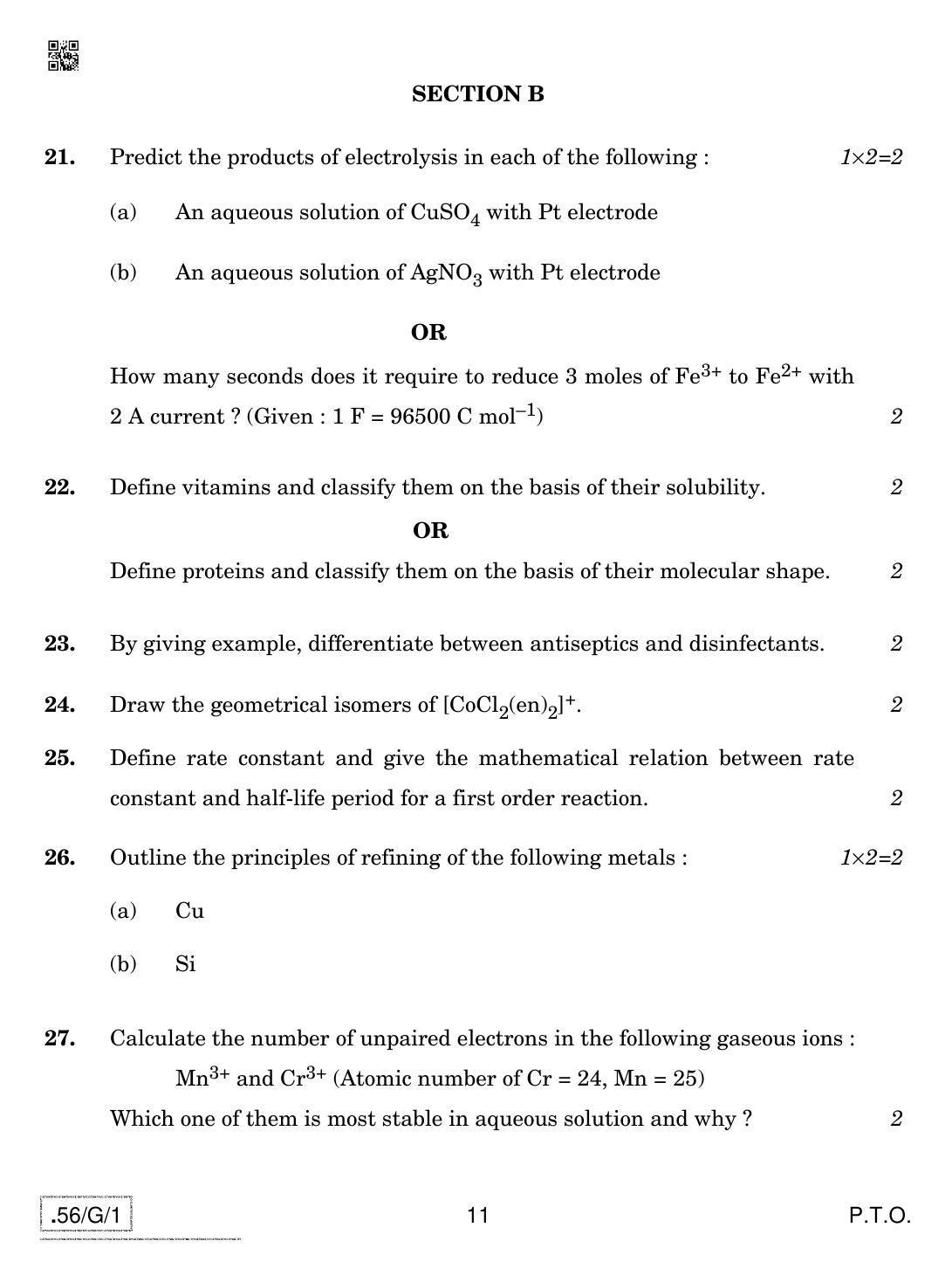 CBSE Class 12 56-C-1 - Chemistry 2020 Compartment Question Paper - Page 11