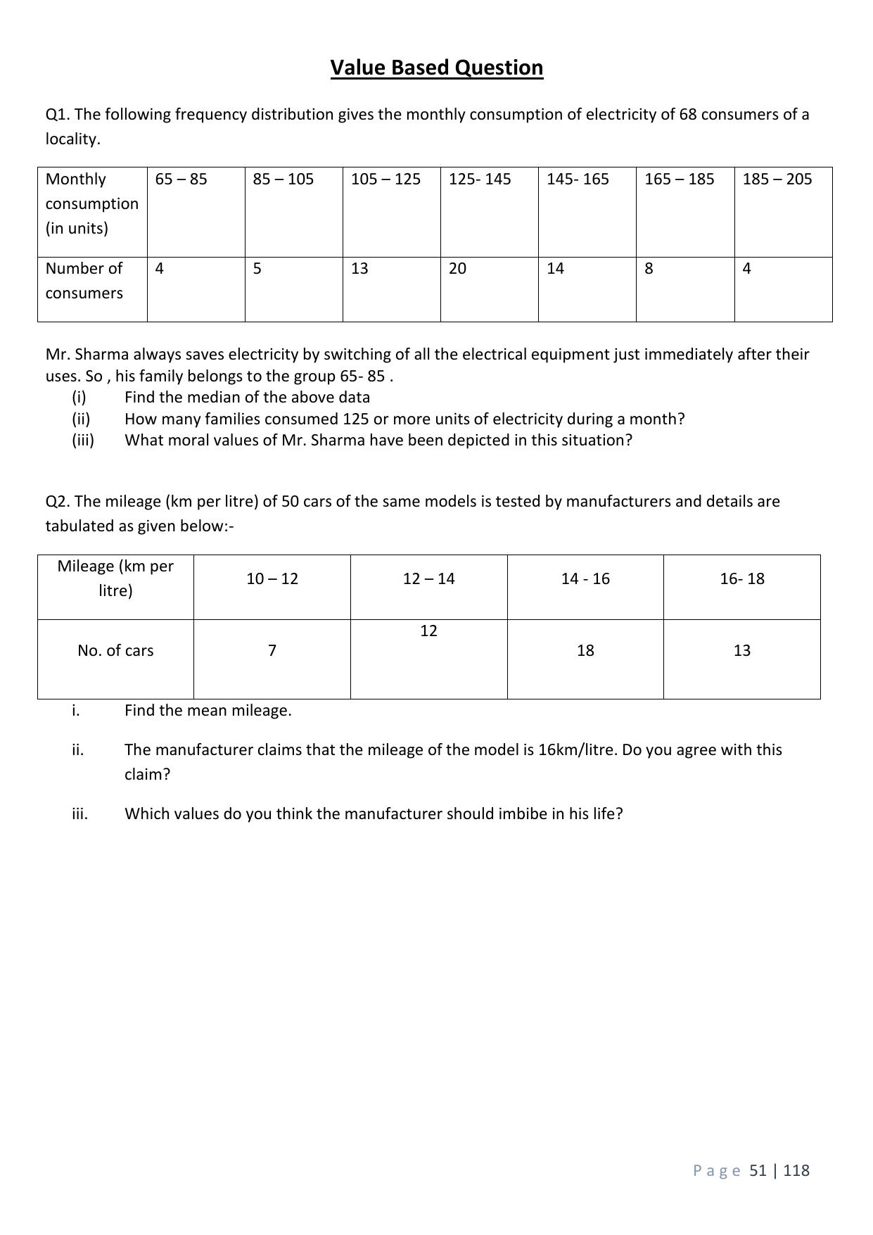CBSE Worksheets for Class 10 Maths Statistics Assignment 7 - Page 6