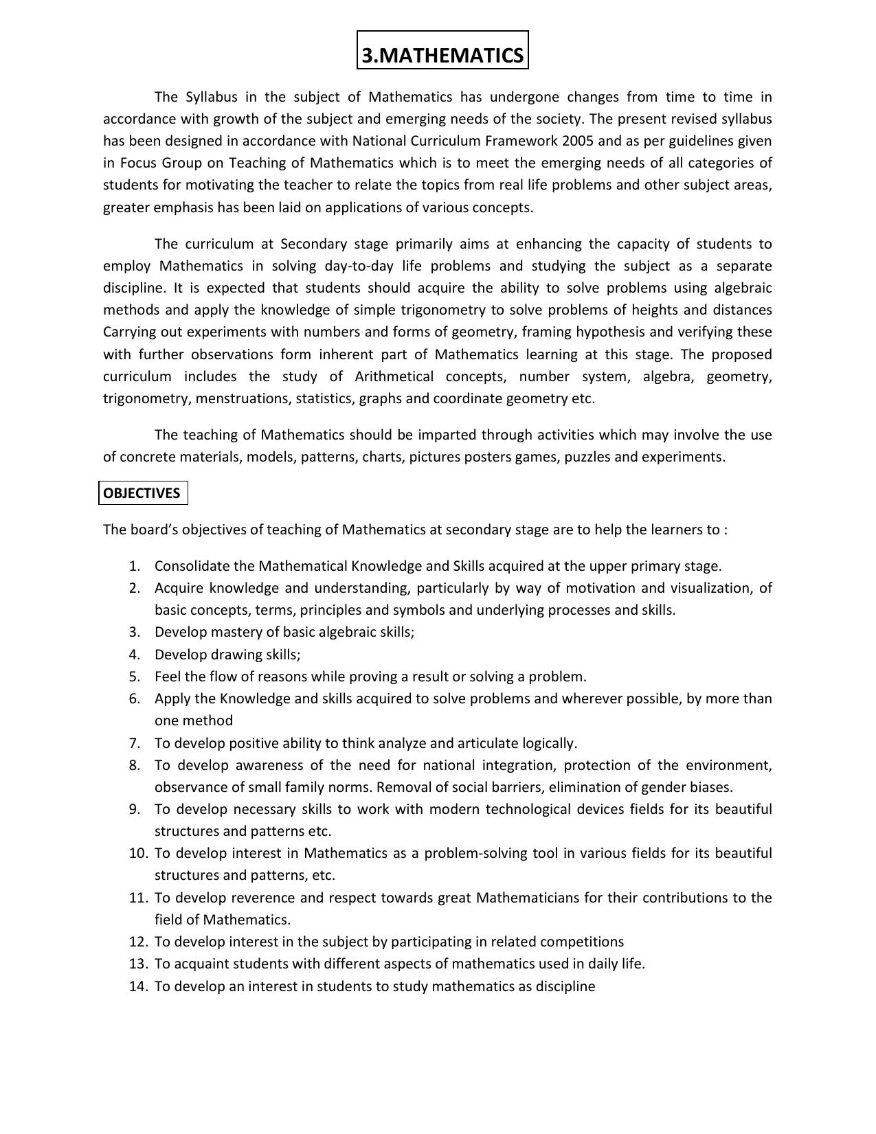 HP Board Class 10th Syllabus for Math - Page 1