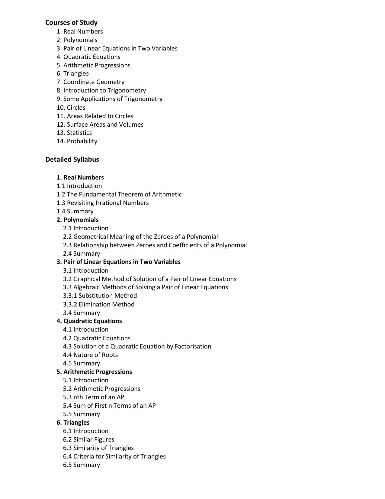HP Board Class 10th Syllabus for Math - Page 2
