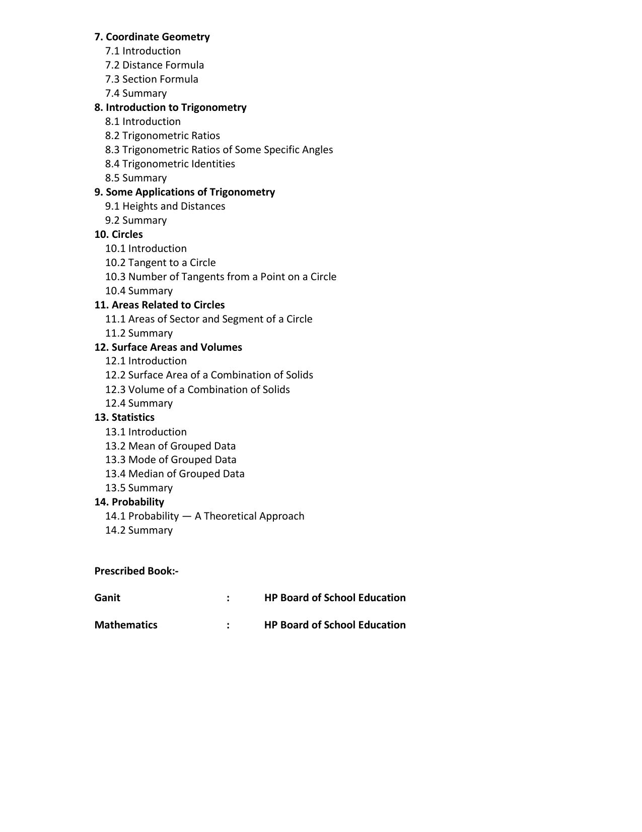 HP Board Class 10th Syllabus for Math - Page 3