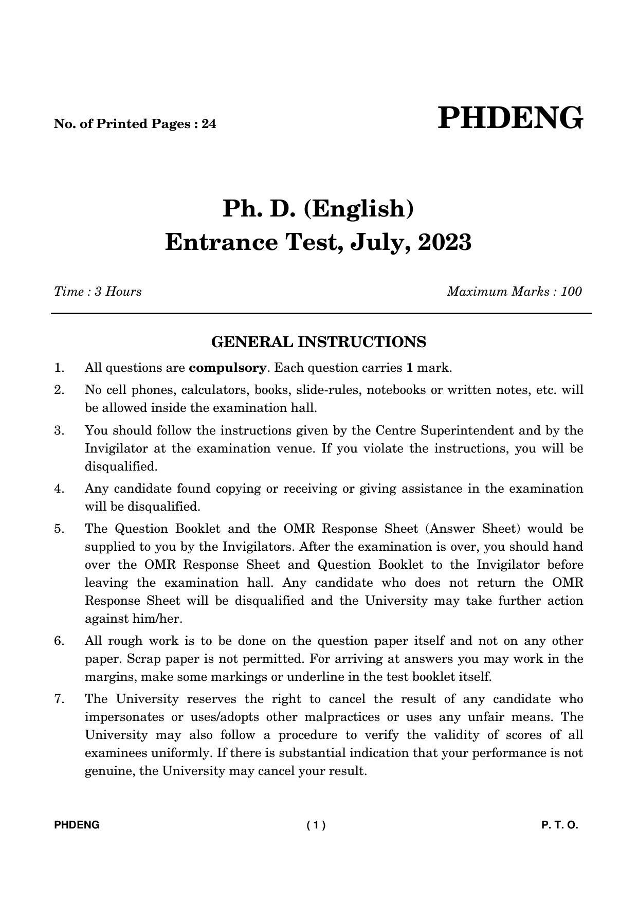 IGNOU PhD Entrance Test Ph. D. (English) Entrance Test, July, 2023 Question Paper - Page 2