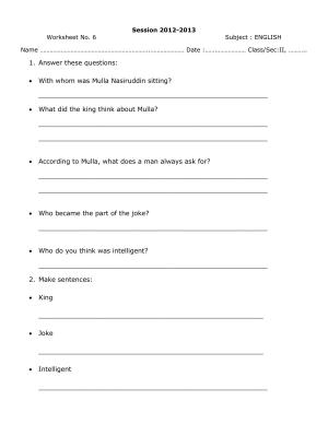 Worksheet for Class 2 English Assignment 7