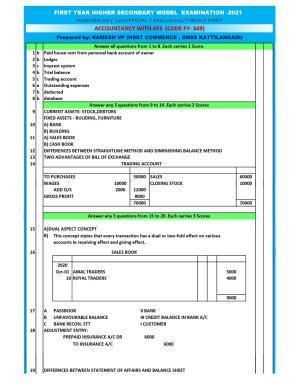 Kerala Plus One 2021 Accountancy with AFS Answer Key (Model)