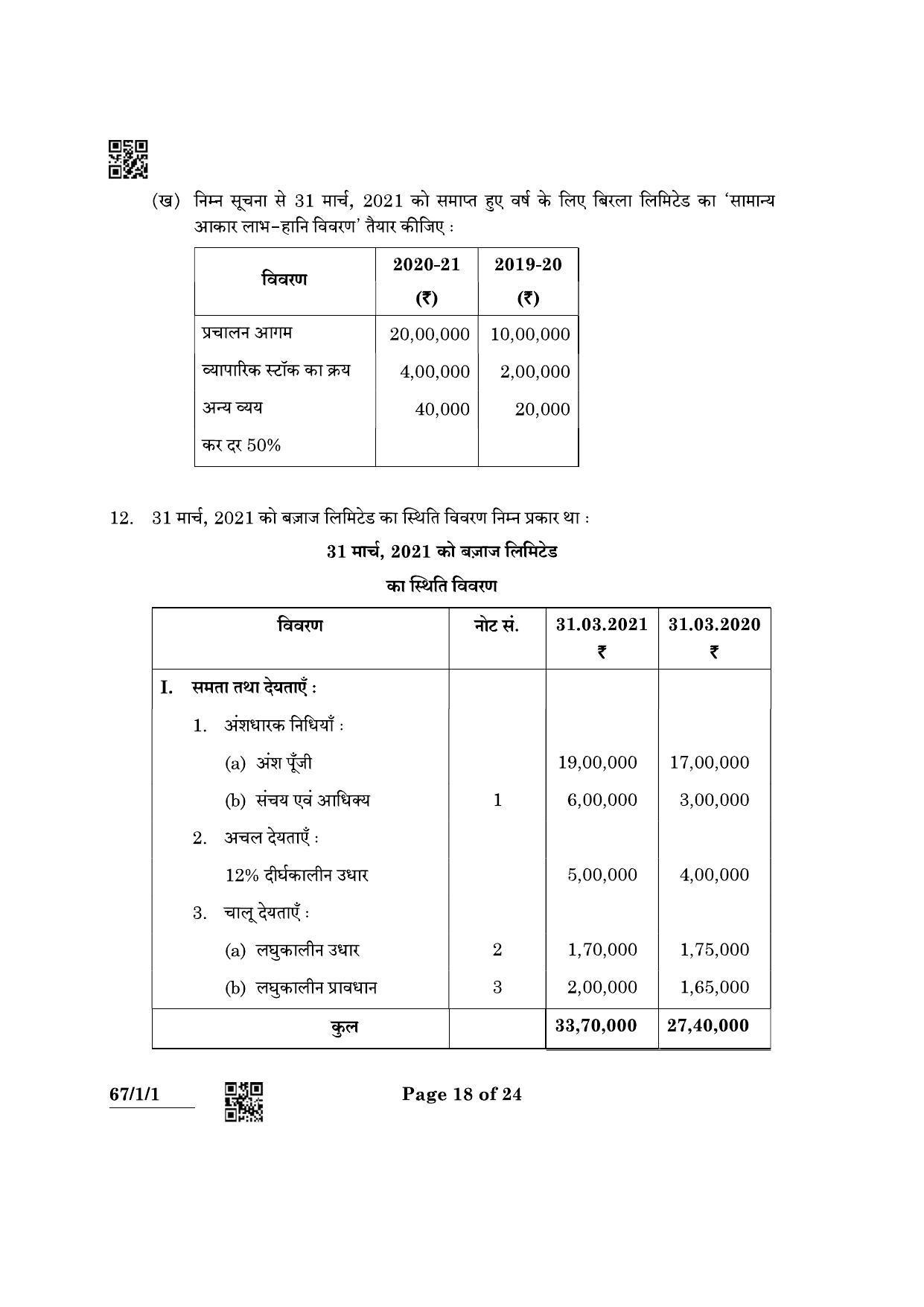 CBSE Class 12 67-1-1 Accountancy 2022 Question Paper - Page 18