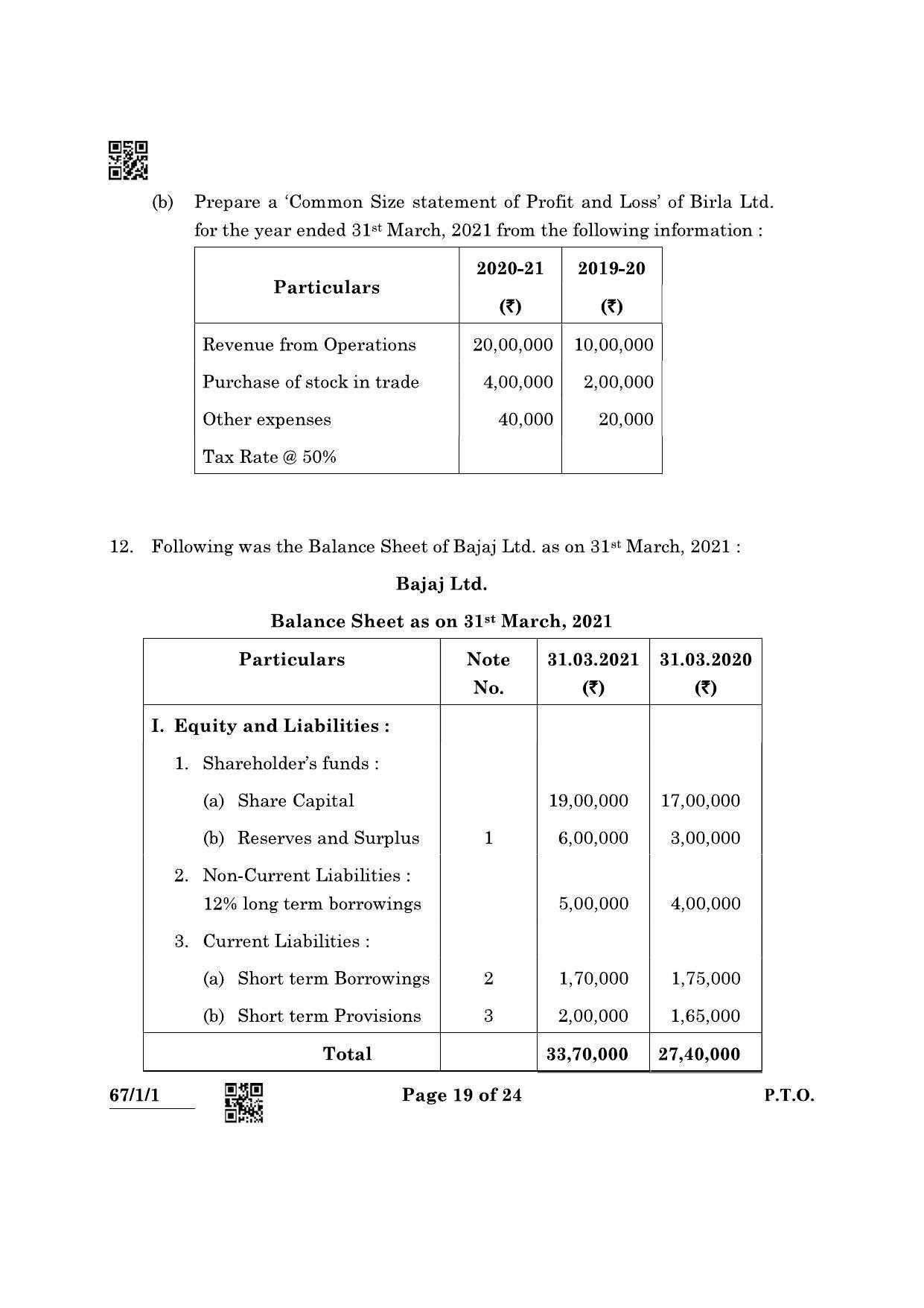 CBSE Class 12 67-1-1 Accountancy 2022 Question Paper - Page 19
