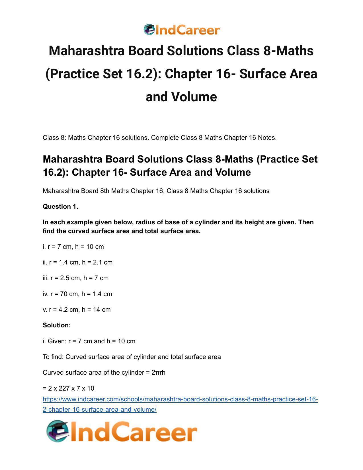 Maharashtra Board Solutions Class 8-Maths (Practice Set 16.2): Chapter 16- Surface Area and Volume - Page 2