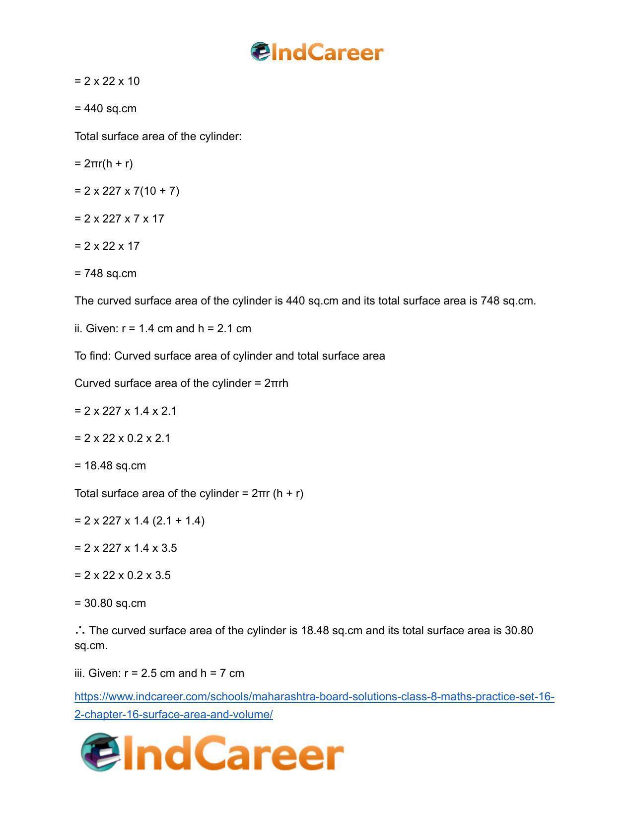 Maharashtra Board Solutions Class 8-Maths (Practice Set 16.2): Chapter 16- Surface Area and Volume - Page 3