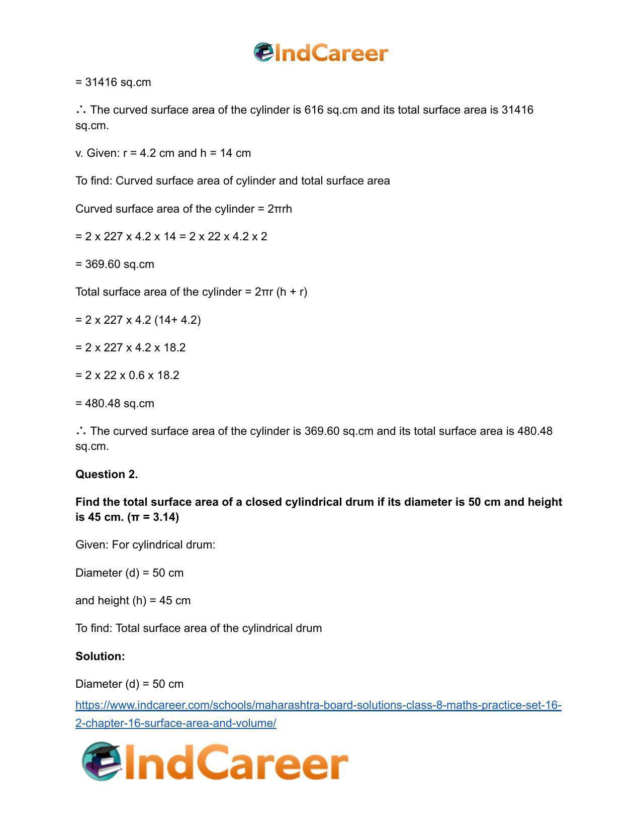 Maharashtra Board Solutions Class 8-Maths (Practice Set 16.2): Chapter 16- Surface Area and Volume - Page 5