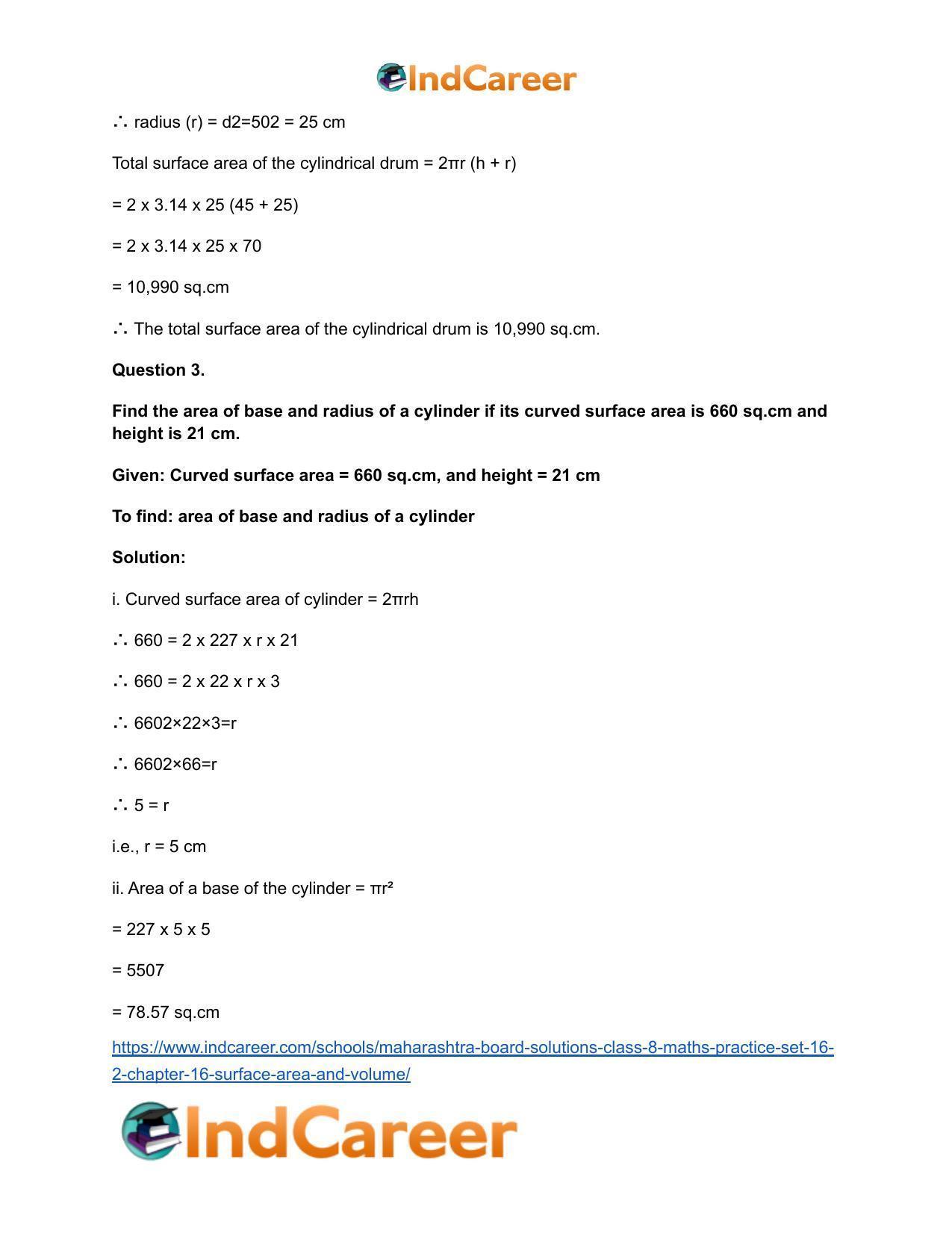 Maharashtra Board Solutions Class 8-Maths (Practice Set 16.2): Chapter 16- Surface Area and Volume - Page 6
