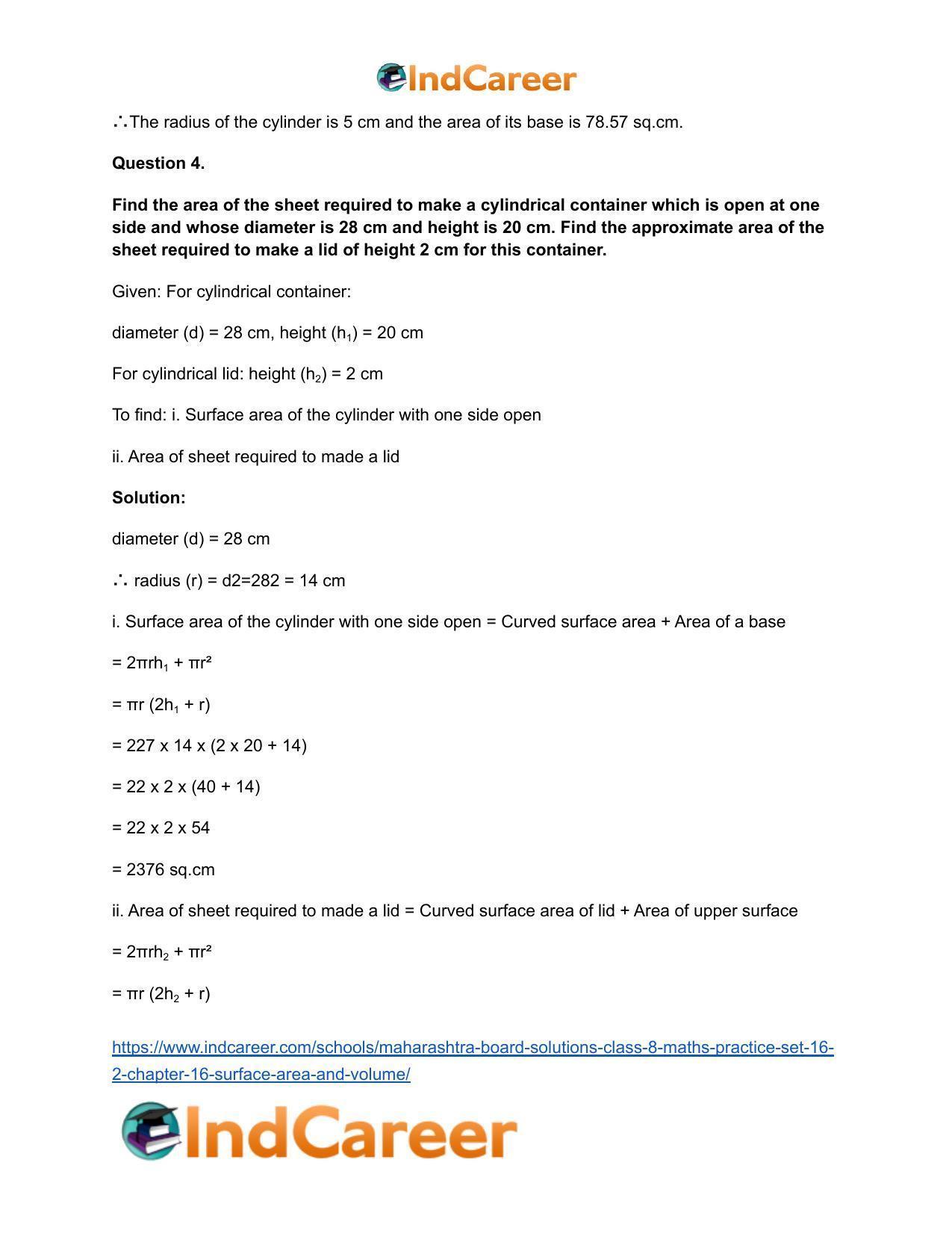 Maharashtra Board Solutions Class 8-Maths (Practice Set 16.2): Chapter 16- Surface Area and Volume - Page 7
