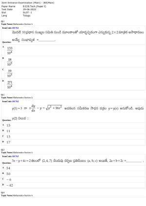 JEE Mains 2022:BTech Telugu (Shift 1) 29-06-2022 Question Paper