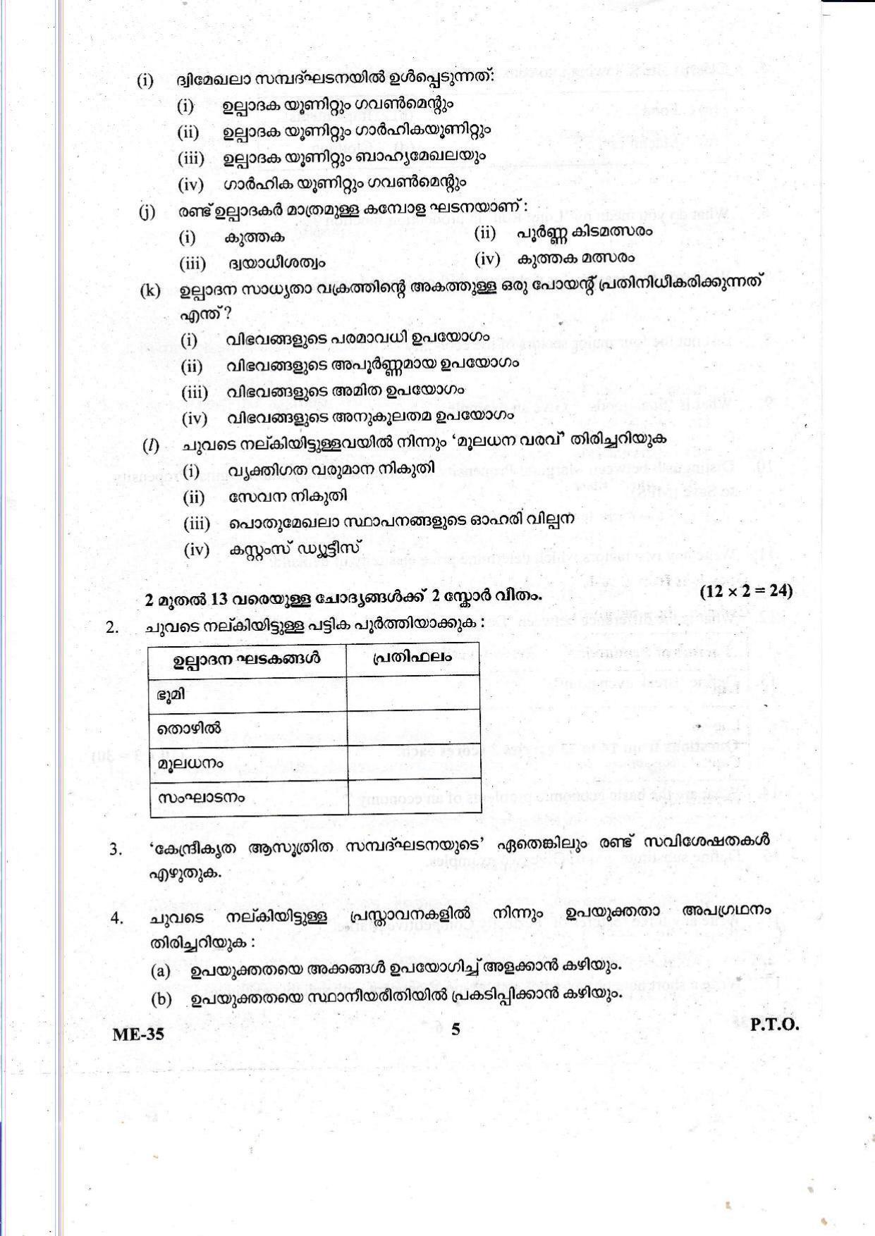 Kerala Plus Two 2021 Economics Model Question Paper - Page 5