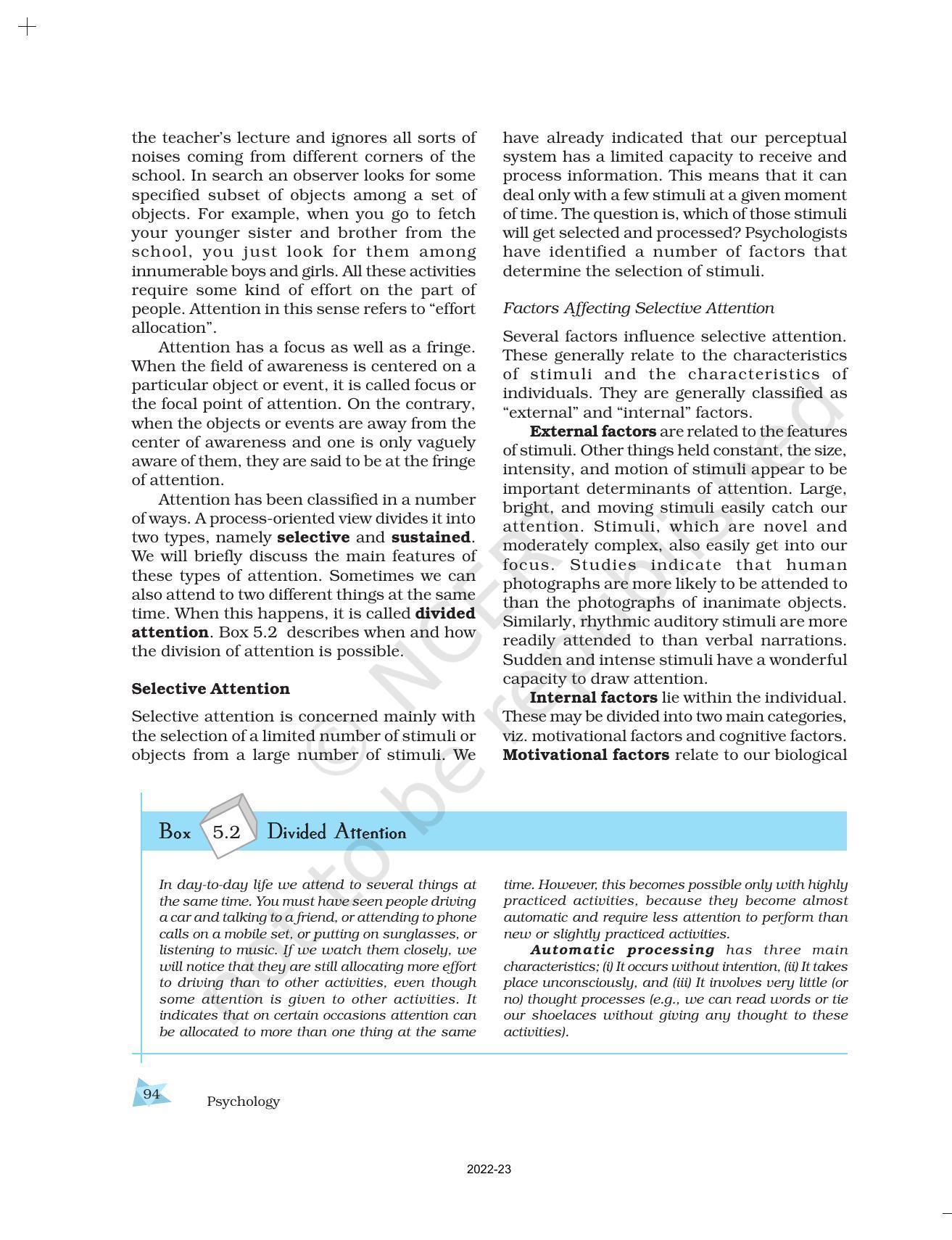 NCERT Book for Class 11 Psychology Chapter 5 Sensory, Attentional, and Perceptual Processes - Page 11